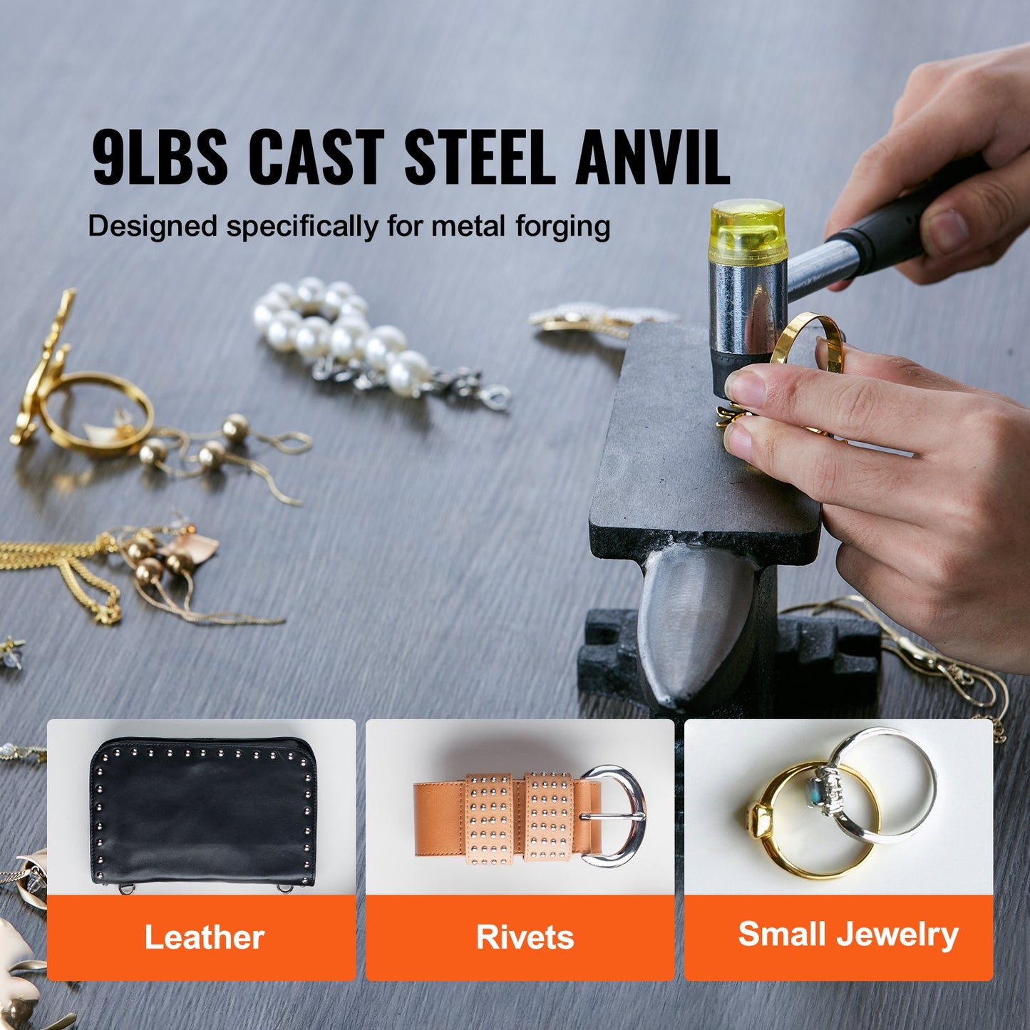 Single Horn Anvil, 4 kg Cast Steel Anvil, High Hardness Rugged Round Horn Anvil Blacksmith, Compact Design and Stable Base, Forge Tools and Equipment, Metalsmith Tool for Bending and Shaping