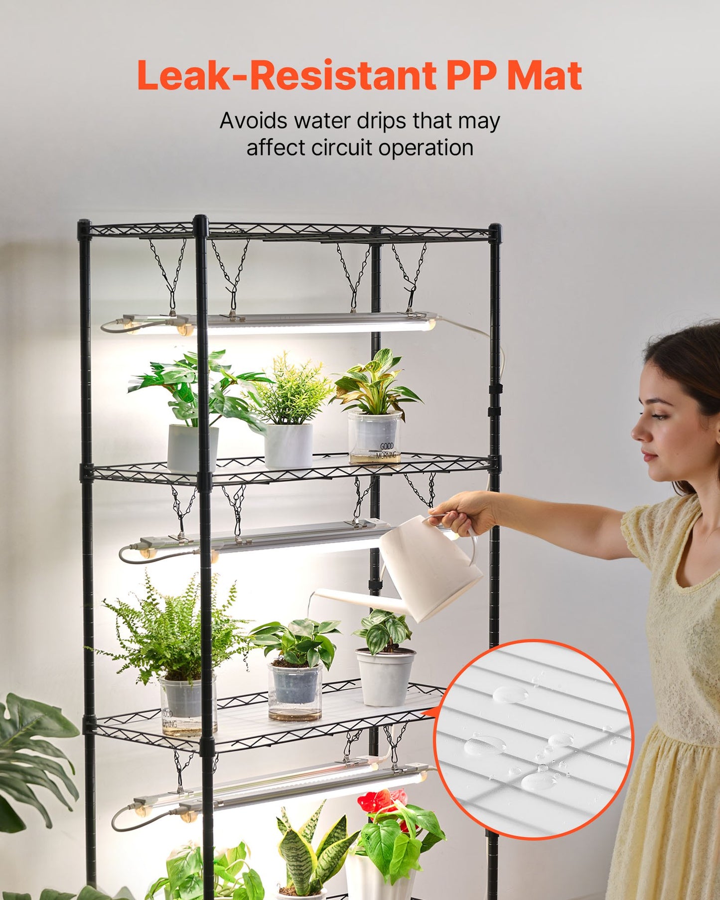 DIY Plant Shelf with Grow Lights, 180cm Tall Indoor Plant Stand with Wheels, 192W 5000K Full Spectrum Grow Lights, Heavy Duty Metal Plants Display Rack, Flower Pot Holder for Seed Starting