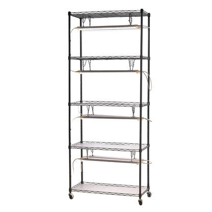 DIY Plant Shelf with Grow Lights, 180cm Tall Indoor Plant Stand with Wheels, 192W 5000K Full Spectrum Grow Lights, Heavy Duty Metal Plants Display Rack, Flower Pot Holder for Seed Starting