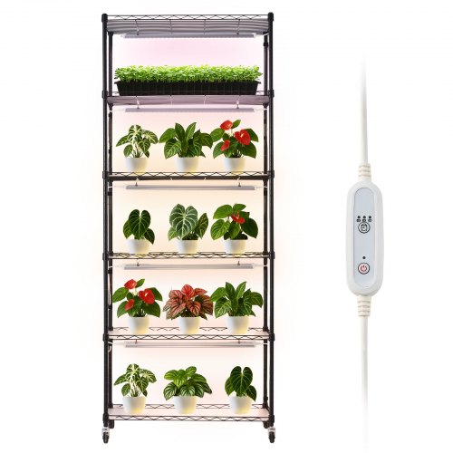 Plant Shelf with Grow Light, 6-Tier Indoor Plant Stand, 180cm Tall Plants Display Rack with Wheels & 4/9/14H Timer, 150W 3-Color Full Spectrum Grow Lights, Flower Pot Holder for Seed Starting