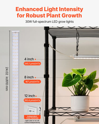 Plant Shelf with Grow Light, 4-Tier Indoor Plant Stand, 150 cm Tall Plants Display Rack with Wheels, 90W 3-Color Full Spectrum Grow Lights, Heavy Duty Metal Flower Pot Holder for Seed Starting