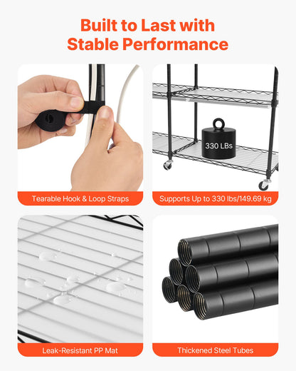 Plant Shelf with Grow Light, 6-Tier Double-Row Plant Stand, 180cm Tall Indoor Plants Display Rack with Wheels & Timer, 200W Full Spectrum Grow Lights, Metal Flower Pot Holder for Seed Starting