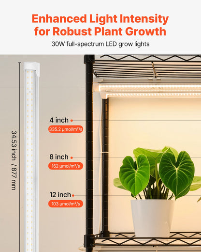 Indoor Greenhouse with Grow Light, 150cm Tall 4-Tier Plant Stand with Clear Cover, Timer & Hygrometer, 180W Full Spectrum Grow Lights, Metal Lighted Plants Shelf Holder for Indoor Plants