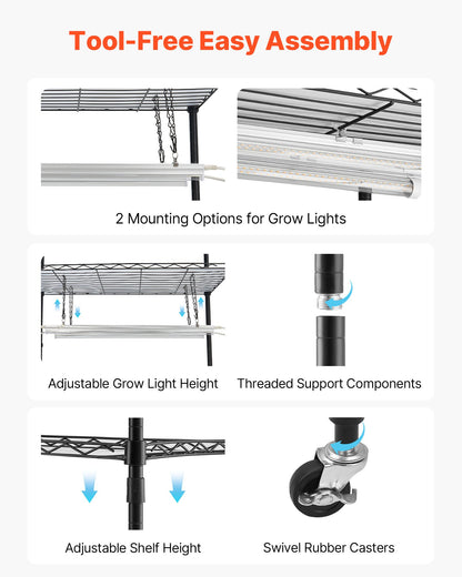 Indoor Greenhouse with Grow Light, 150cm Tall 4-Tier Plant Stand with Clear Cover, Timer & Hygrometer, 180W Full Spectrum Grow Lights, Metal Lighted Plants Shelf Holder for Indoor Plants