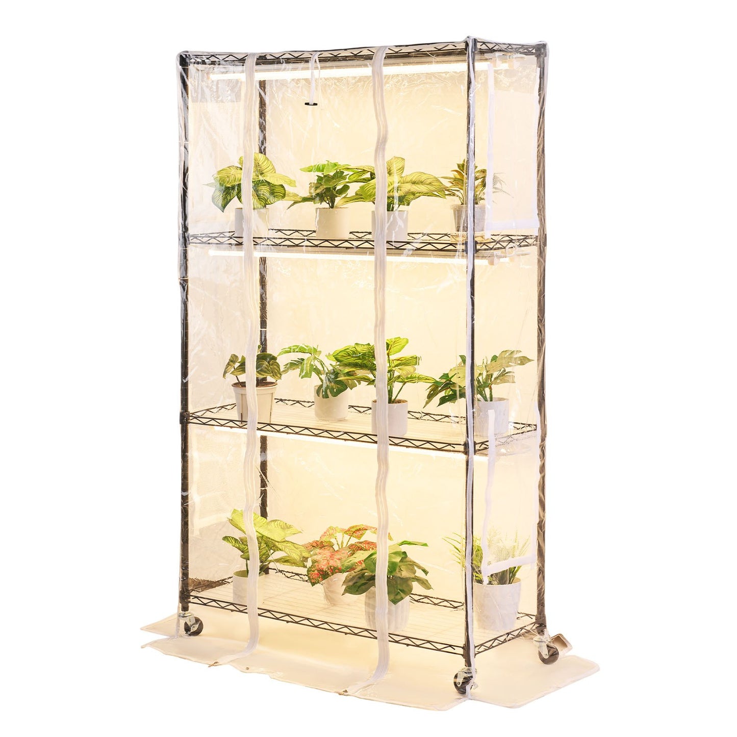 Indoor Greenhouse with Grow Light, 150cm Tall 4-Tier Plant Stand with Clear Cover, Timer & Hygrometer, 180W Full Spectrum Grow Lights, Metal Lighted Plants Shelf Holder for Indoor Plants