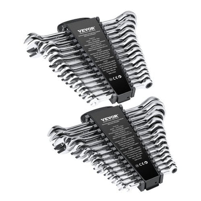 Combination Wrench Set, 30-Piece Ratcheting Wrench Set with Organizer Rack, Cr-V Steel Wrench Set SAE 1/4" to 1", Metric 8 mm to 24 mm, Ideal for General Household, Garage, Workshop, Emergency