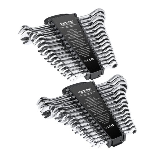 Combination Wrench Set, 30-Piece Ratcheting Wrench Set with Organizer Rack, Cr-V Steel Wrench Set SAE 1/4" to 1", Metric 8 mm to 24 mm, Ideal for General Household, Garage, Workshop, Emergency