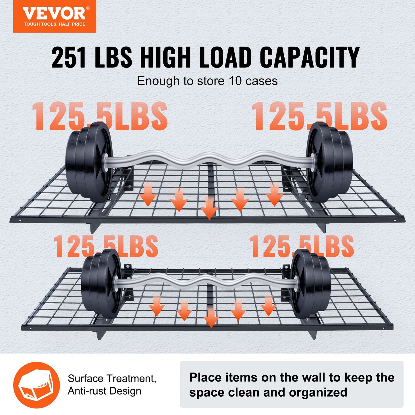 Garage Storage Shelving, 2 Pack, 4 x 2 ft Heavy Duty Garage Shelves Wall Mounted, 502 lbs Load Capacity(Total) Garage Storage Rack Floating Shelves, Suitable for Shop, Shed, Garage Storage
