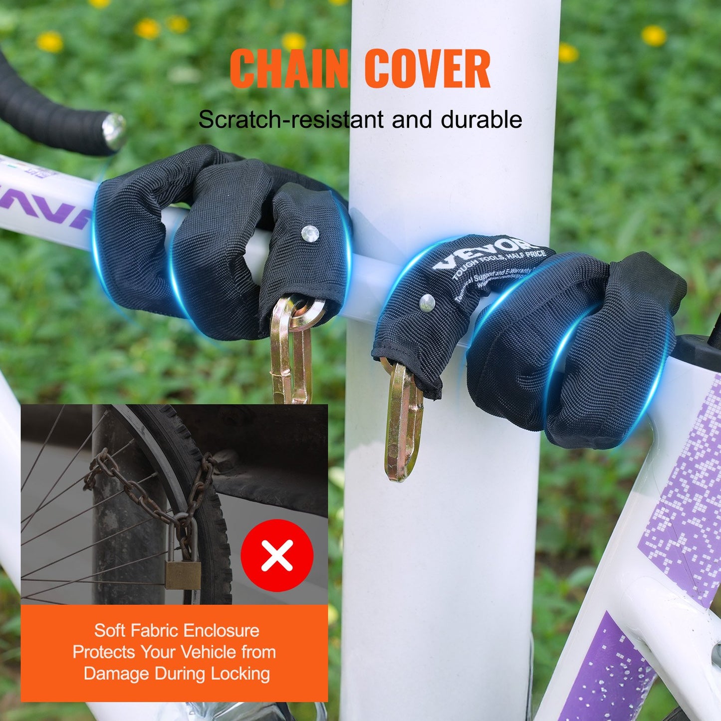 Bike Chain Lock, 5.91 Ft Security Bicycle Chain Lock, Heavy Duty Metal Steel Anti-Theft High Security Bike Locks, Perfect for Bike, Motorcycle, Scooter, Bicycle, Door, Fence, Gate, 9.5mm, Black