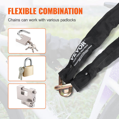 Bike Chain Lock, 5.91 Ft Security Bicycle Chain Lock, Heavy Duty Metal Steel Anti-Theft High Security Bike Locks, Perfect for Bike, Motorcycle, Scooter, Bicycle, Door, Fence, Gate, 9.5mm, Black
