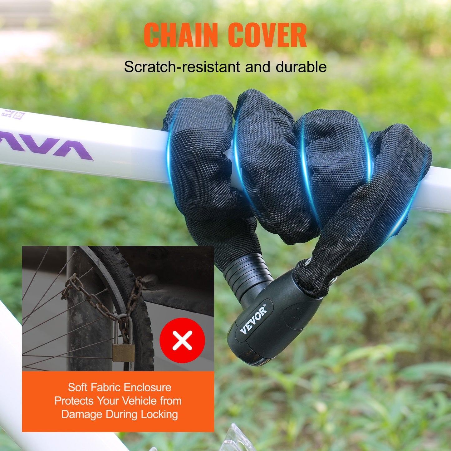 Bike Chain Lock, 3.94 Ft Combination Bicycle Chain Lock with 4 Keys, Heavy Duty Anti-Theft High Security Bike Locks, Perfect for Bike, Motorcycle, Scooter, Bicycle, Door, Fence or Gate, 8mm