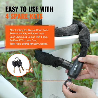 Bike Chain Lock, 3.94 Ft Combination Bicycle Chain Lock with 4 Keys, Heavy Duty Anti-Theft High Security Bike Locks, Perfect for Bike, Motorcycle, Scooter, Bicycle, Door, Fence or Gate, 8mm