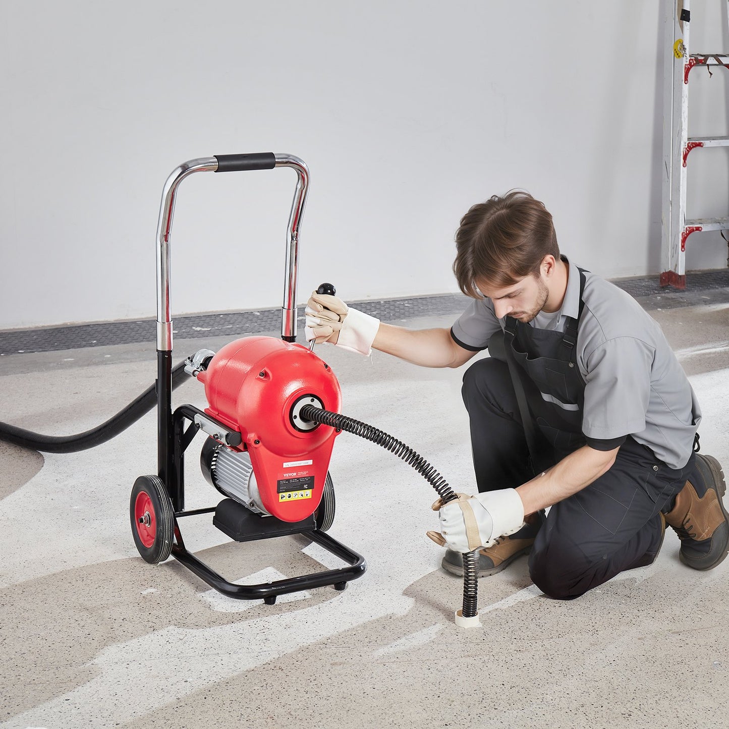 Drain Cleaner Machine 3657.6 cm x 1.52 cm 1100W Sectional Snake Auger Manual Feed