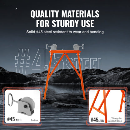 Pipe Stand with Roller Head 1134 kg Load for 5.1-91.4 cm Pipes 45# Steel