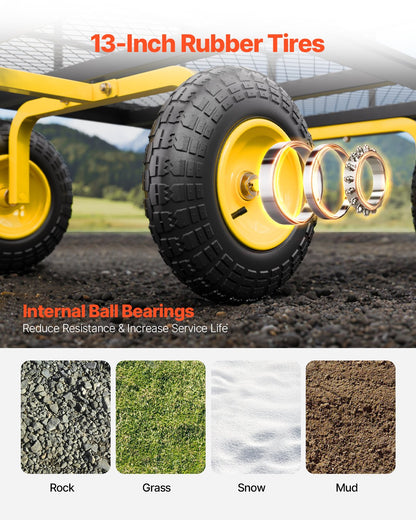 1200 lbs (ca. 544 kg) schwerer Gartenwagen aus Stahl, robuster, ziehbarer Gartenwagen, 2-in-1-Gartenwagen aus Metall mit 13-Zoll-Geländereifen, abnehmbaren Seitenwänden aus Netzgewebe und 180° drehbarem Griff