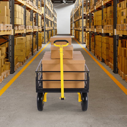 1200 lbs (ca. 544 kg) schwerer Gartenwagen aus Stahl, robuster, ziehbarer Gartenwagen, 2-in-1-Gartenwagen aus Metall mit 13-Zoll-Geländereifen, abnehmbaren Seitenwänden aus Netzgewebe und 180° drehbarem Griff