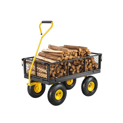500 Lbs Steel Garden Cart, Heavy Duty Garden Wagon Cart Pullable on Wheels, Metal Yard Utility Wagon Carts with 10" All Terrain Tires, Mesh Removable Sides and 180°Rotating Handle