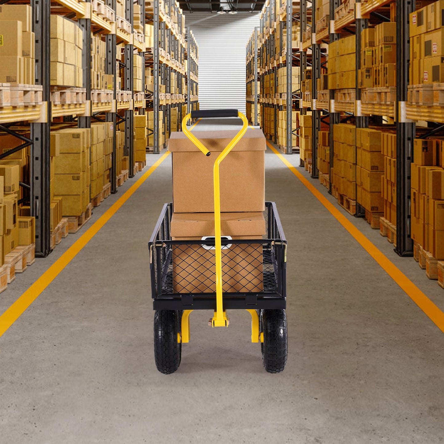 500 Lbs Steel Garden Cart, Heavy Duty Garden Wagon Cart Pullable on Wheels, Metal Yard Utility Wagon Carts with 10" All Terrain Tires, Mesh Removable Sides and 180°Rotating Handle