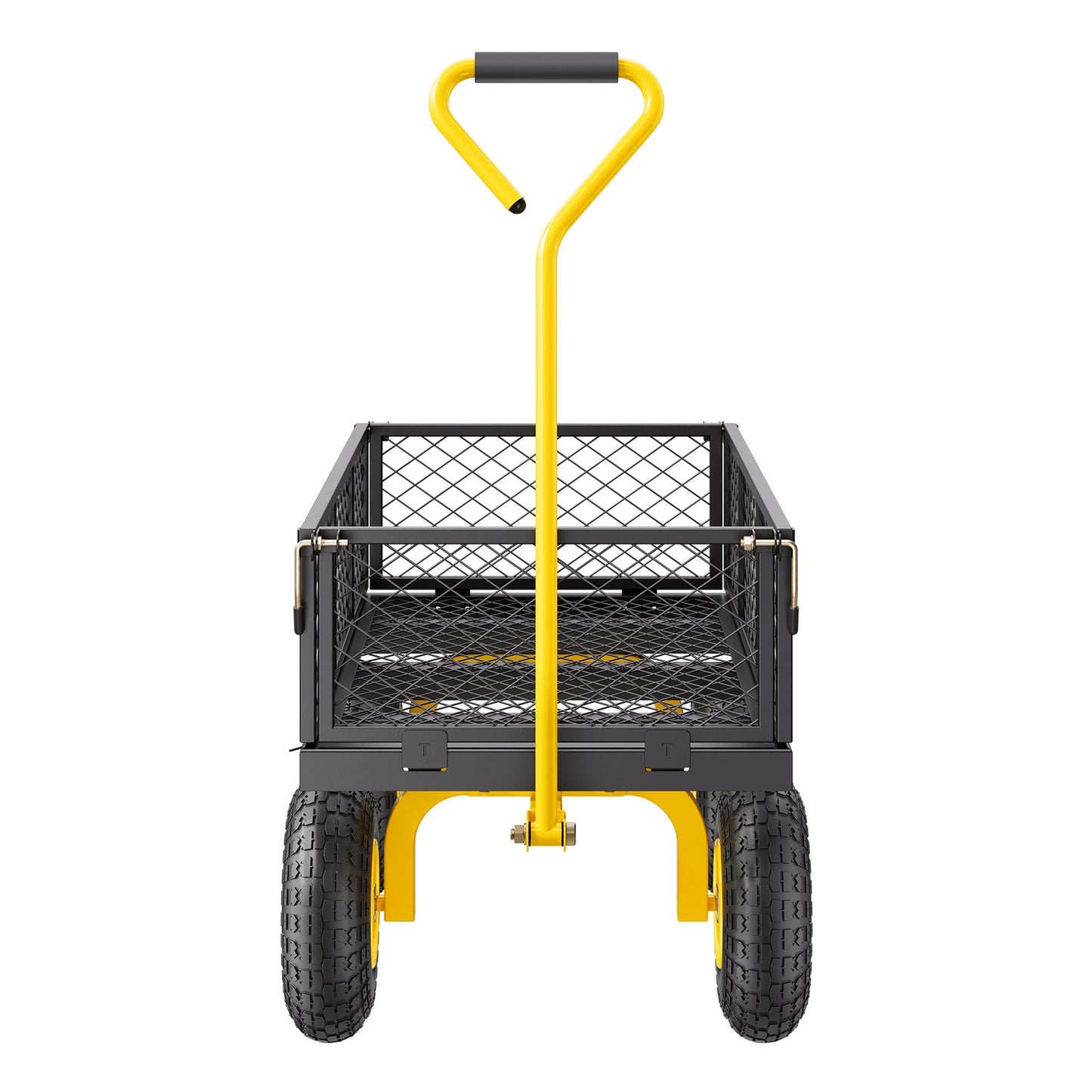 500 Lbs Steel Garden Cart, Heavy Duty Garden Wagon Cart Pullable on Wheels, Metal Yard Utility Wagon Carts with 10" All Terrain Tires, Mesh Removable Sides and 180°Rotating Handle