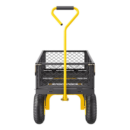 500 Lbs Steel Garden Cart, Heavy Duty Garden Wagon Cart Pullable on Wheels, Metal Yard Utility Wagon Carts with 10" All Terrain Tires, Mesh Removable Sides and 180°Rotating Handle