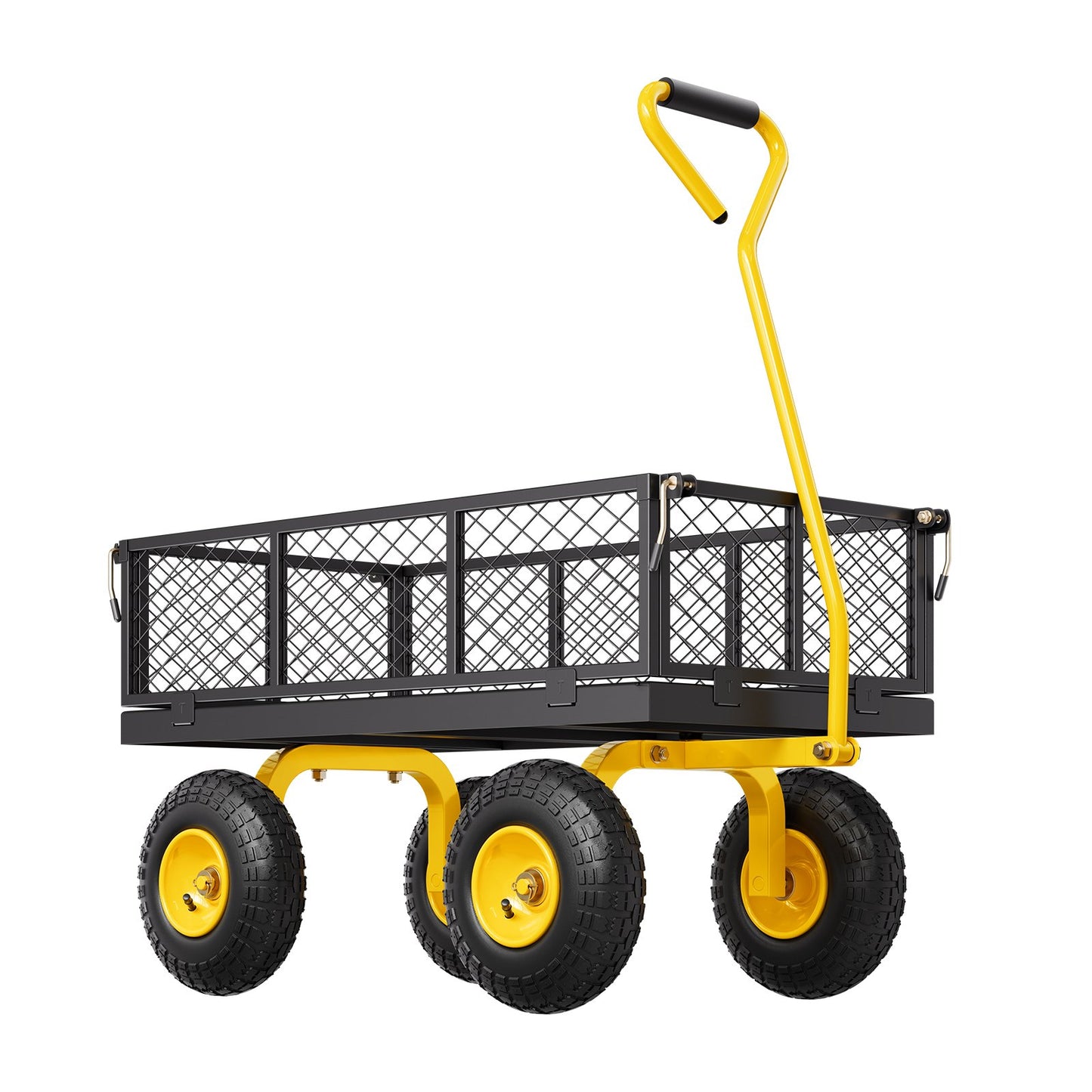 500 Lbs Steel Garden Cart, Heavy Duty Garden Wagon Cart Pullable on Wheels, Metal Yard Utility Wagon Carts with 10" All Terrain Tires, Mesh Removable Sides and 180°Rotating Handle
