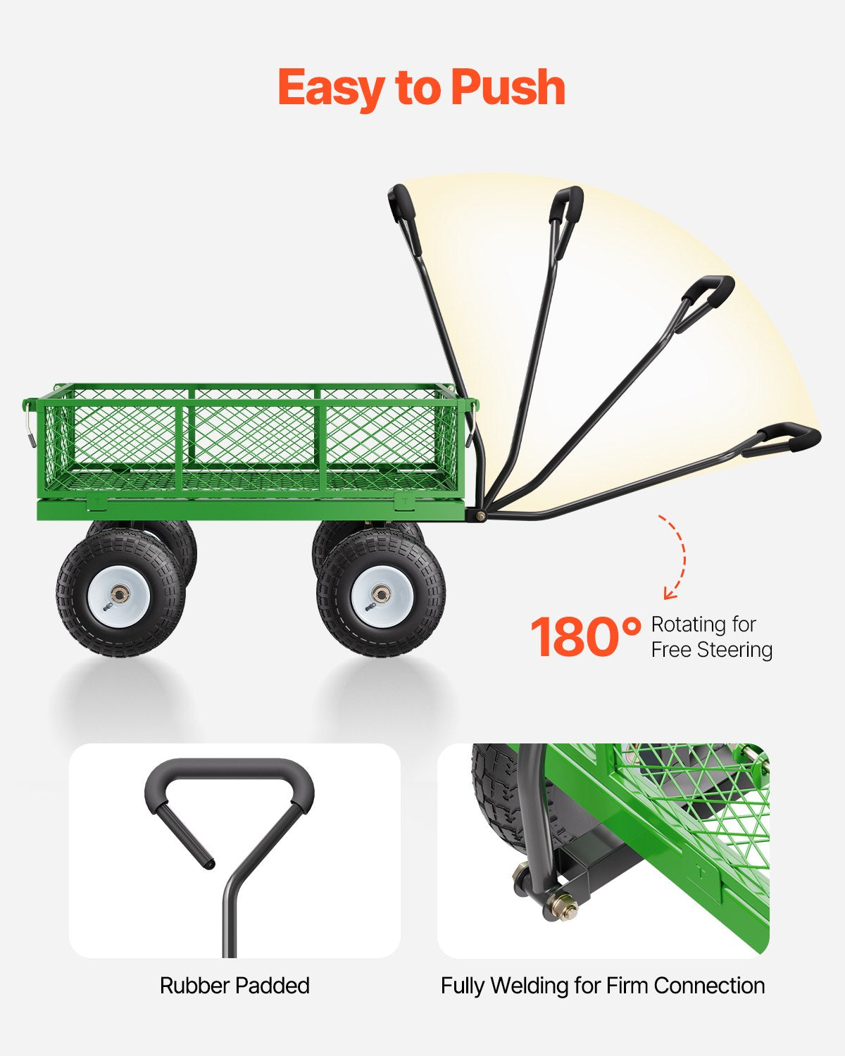 680 Lbs Steel Garden Cart on Wheels, Heavy Duty Garden Wagon Cart Pullable, Metal Outdoor Utility Yard Wagon Carts with 10" Tires, Mesh Removable Sides and 180°Rotating Handle