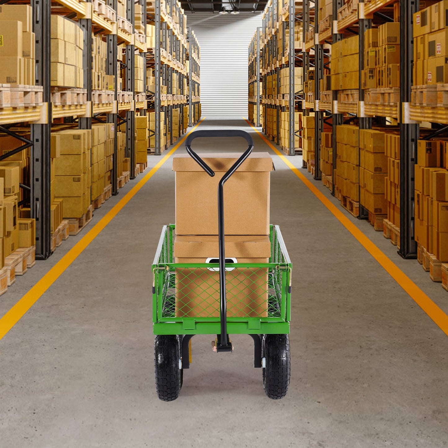 680 Lbs Steel Garden Cart on Wheels, Heavy Duty Garden Wagon Cart Pullable, Metal Outdoor Utility Yard Wagon Carts with 10" Tires, Mesh Removable Sides and 180°Rotating Handle