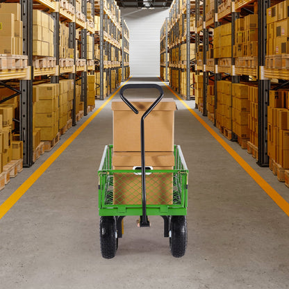 680 Lbs Steel Garden Cart on Wheels, Heavy Duty Garden Wagon Cart Pullable, Metal Outdoor Utility Yard Wagon Carts with 10" Tires, Mesh Removable Sides and 180°Rotating Handle