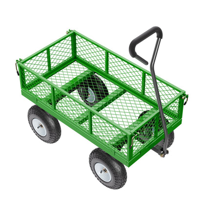 680 Lbs Steel Garden Cart on Wheels, Heavy Duty Garden Wagon Cart Pullable, Metal Outdoor Utility Yard Wagon Carts with 10" Tires, Mesh Removable Sides and 180°Rotating Handle