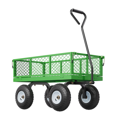 680 Lbs Steel Garden Cart on Wheels, Heavy Duty Garden Wagon Cart Pullable, Metal Outdoor Utility Yard Wagon Carts with 10" Tires, Mesh Removable Sides and 180°Rotating Handle