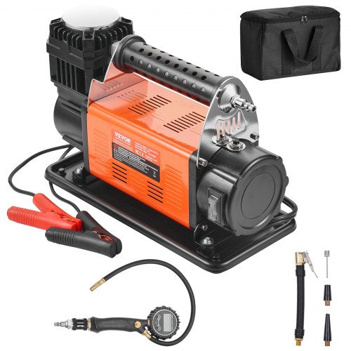 Hochleistungs-Luftkompressor (12 V) mit digitalem Manometer, Reifenfüllset, 7,06 CFM (180 l/min), tragbarer Reifenfüller, 150 PSI (10 bar) Offroad-Luftpumpe mit Adaptern für Lkw, Pkw, SUV, Geländewagen und Wohnmobile