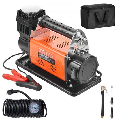 12V Portable Tire Inflator, 7.06CFM Heavy Duty Air Compressor, 150PSI Offroad Air Pump with Adapters for Car SUV RV Truck - Include 6.5FT Power Cord, 26FT Air Hose with Pressure Gauge, Carry Bag