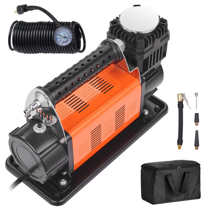 12V Portable Tire Inflator, 7.06CFM Heavy Duty Air Compressor, 150PSI Offroad Air Pump with Adapters for Car SUV RV Truck - Include 6.5FT Power Cord, 26FT Air Hose with Pressure Gauge, Carry Bag