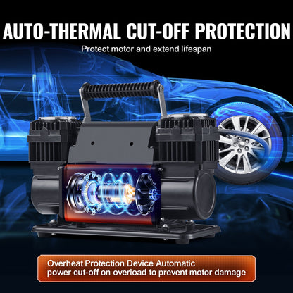 10.6 CFM Heavy Duty Air Compressor, 30s Fast Inflation | Dual-Cylinder Portable Tire Inflator, 12V 150PSI Offroad Air Pump with Adapters for Trucks Car SUV 4 x 4 Vehicle RV