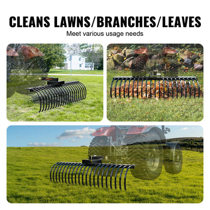 Tow Behind Landscape Rake, 60" Tow Dethatcher with 21 Steel Coil Tines, Lawn Dethatcher Rake Attaches to 48" or 60" Toolbars and 3-point Suspension Systems, for Leaves, Pine Needles, and Grass