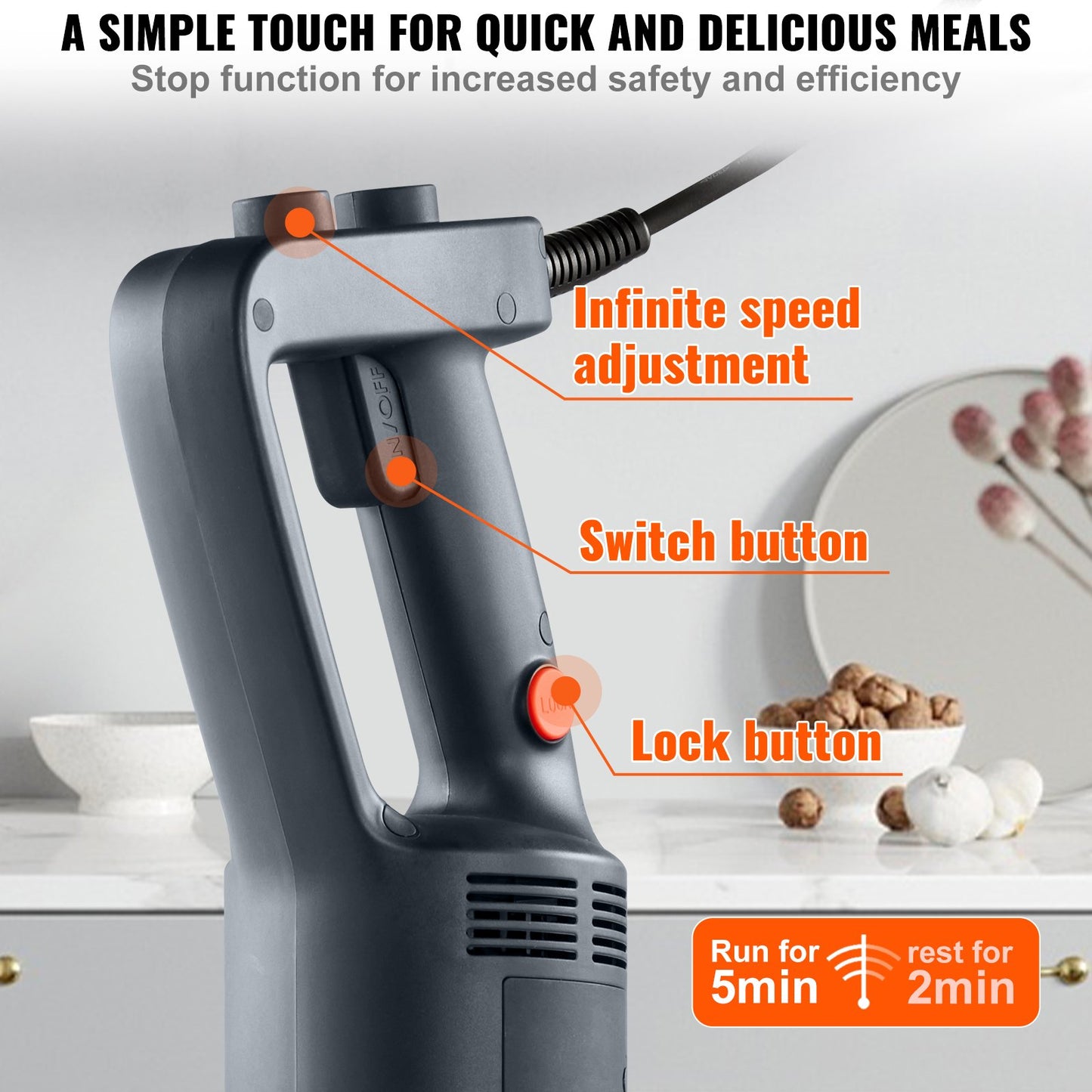 Commercial Immersion Blender, 750 Watt Heavy Duty Hand Mixer, Variable Speed Kitchen Stick Mixer with 304 Stainless Steel Blade, Multi-Purpose Portable Mixer for Soup, Smoothie, Puree, Baby Food