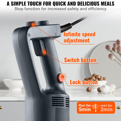 Commercial Immersion Blender, 750 Watt Heavy Duty Hand Mixer, Variable Speed Kitchen Stick Mixer with 304 Stainless Steel Blade, Multi-Purpose Portable Mixer for Soup, Smoothie, Puree, Baby Food