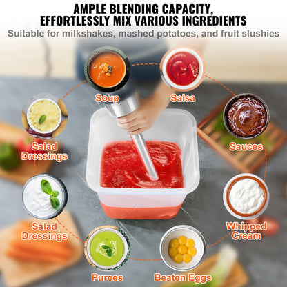 Commercial Immersion Blender, 750 Watt Heavy Duty Hand Mixer, Variable Speed Kitchen Stick Mixer with 304 Stainless Steel Blade, Multi-Purpose Portable Mixer for Soup, Smoothie, Puree, Baby Food