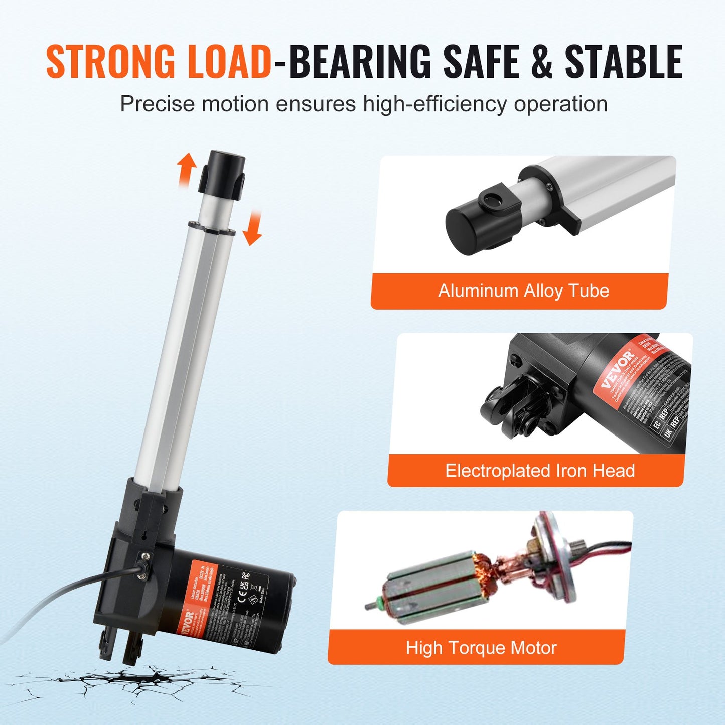 Linear Actuator 12V 20.3 cm Heavy Duty 598.8 kg/6000N 0.5 cm/s IP44 Protection