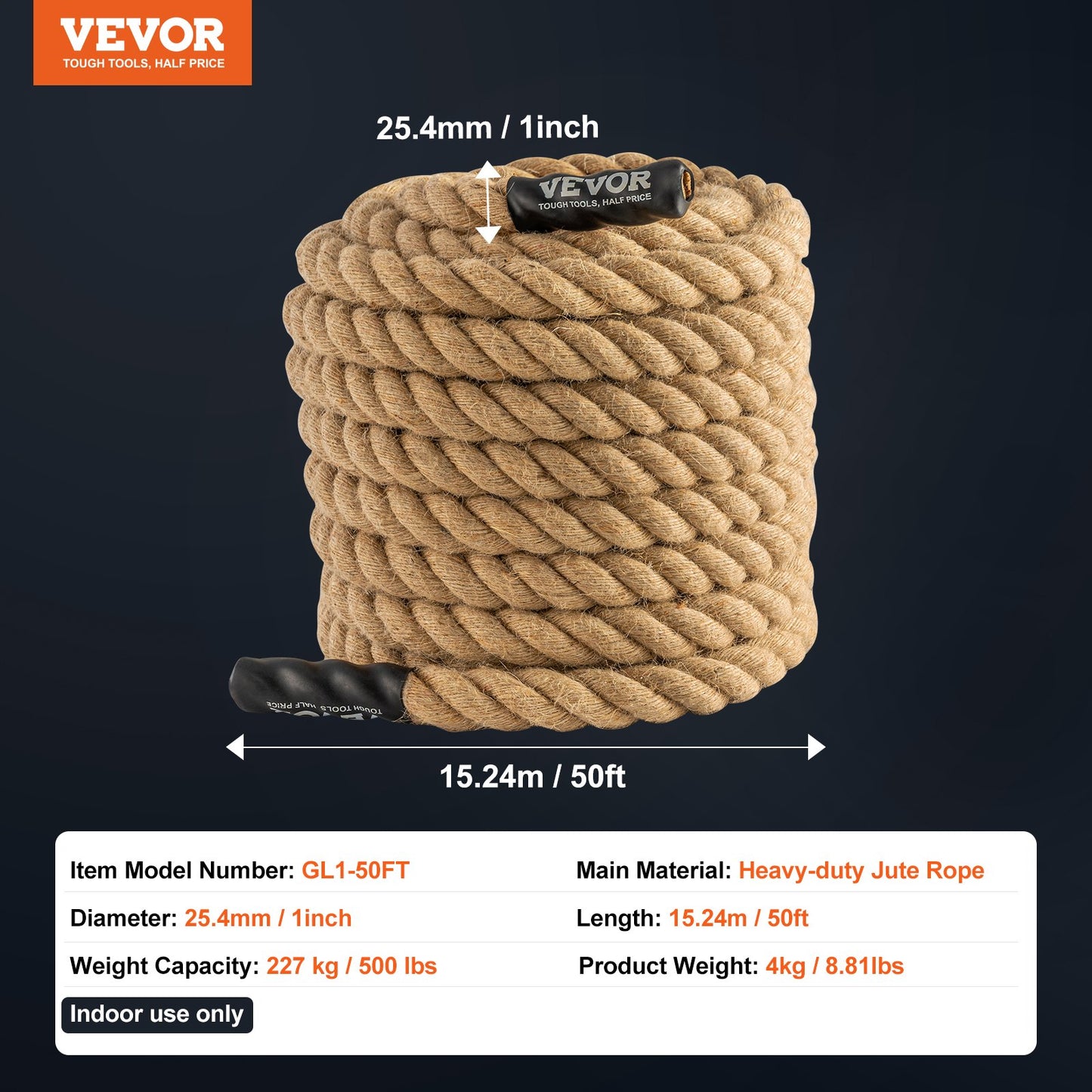 Gym Climbing Rope, 1" Diameter 50 ft Length Gym Fitness Training Rope, Gym Exercise Workout Rope for Adults, Climbing Rope for Fitness and Strength Training, Climbing Exercise, Home Workout