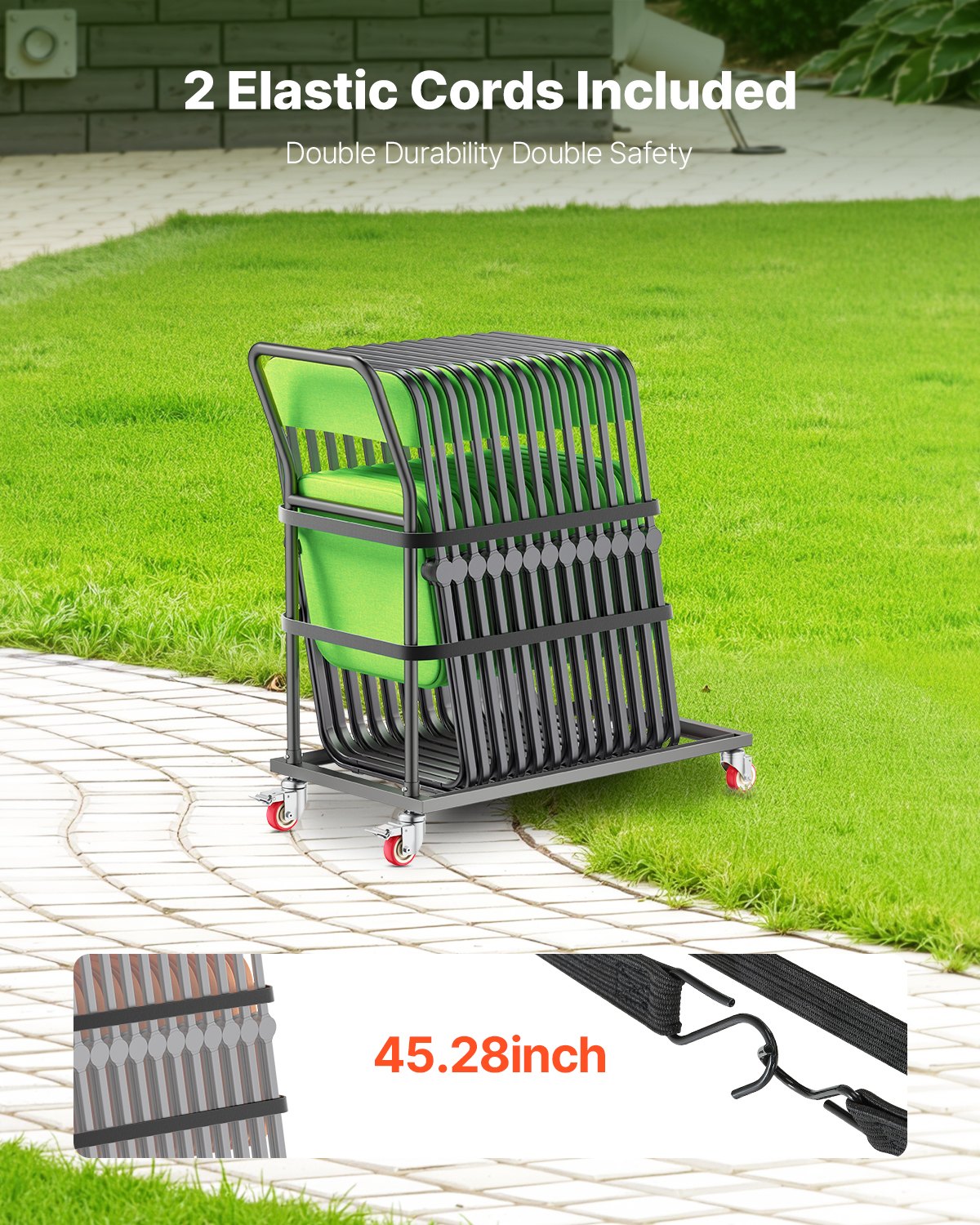 Klappbarer Stuhlwagen, Tragkraft 136 kg, L-förmig, vertikal, für 25 Stühle, robuster Stuhlwagen aus Metall mit Gummirädern, multifunktionaler Stuhlhalter, mattschwarz