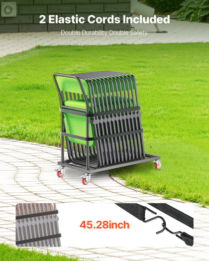 Klappbarer Stuhlwagen, Tragkraft 136 kg, L-förmig, vertikal, für 25 Stühle, robuster Stuhlwagen aus Metall mit Gummirädern, multifunktionaler Stuhlhalter, mattschwarz