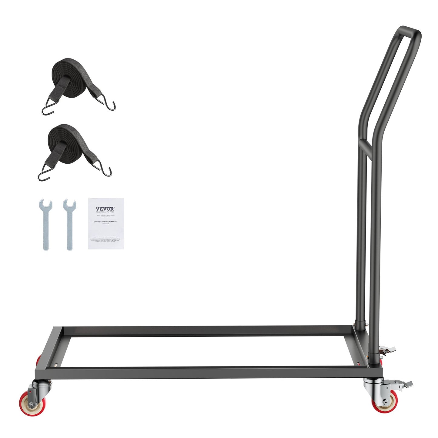 Klappbarer Stuhlwagen, Tragkraft 136 kg, L-förmig, vertikal, für 25 Stühle, robuster Stuhlwagen aus Metall mit Gummirädern, multifunktionaler Stuhlhalter, mattschwarz