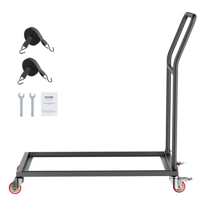 Klappbarer Stuhlwagen, Tragkraft 136 kg, L-förmig, vertikal, für 25 Stühle, robuster Stuhlwagen aus Metall mit Gummirädern, multifunktionaler Stuhlhalter, mattschwarz