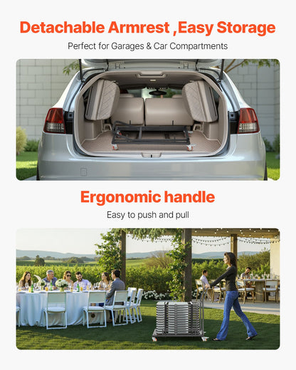 Folding Chair Rack, 300 LBS Capacity, L-shape Horizontal Placement Chair Cart for 25 Chairs, Heavy-duty Metal Chair Storage Dolly with Rubber Wheels and Holders, Large Chair Holder, Matte Black