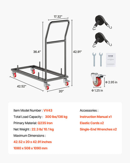 Folding Chair Rack, 300 LBS Capacity, L-shape Horizontal Placement Chair Cart for 25 Chairs, Heavy-duty Metal Chair Storage Dolly with Rubber Wheels and Holders, Large Chair Holder, Matte Black
