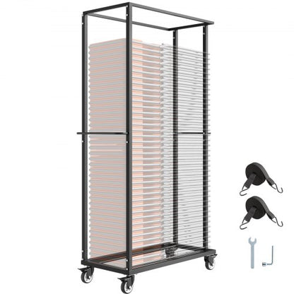 Klappbarer Stuhlwagen, Tragkraft 227 kg, robuster Stuhlwagen für 60 Stühle, Stuhltransportwagen aus Metall mit Schwenk- und Feststellrollen, für Partys, Veranstaltungen und Hotels, matt schwarz