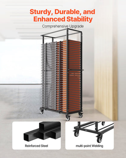 Klappbarer Stuhlwagen, Tragkraft 227 kg, robuster Stuhlwagen für 60 Stühle, Stuhltransportwagen aus Metall mit Schwenk- und Feststellrollen, für Partys, Veranstaltungen und Hotels, matt schwarz