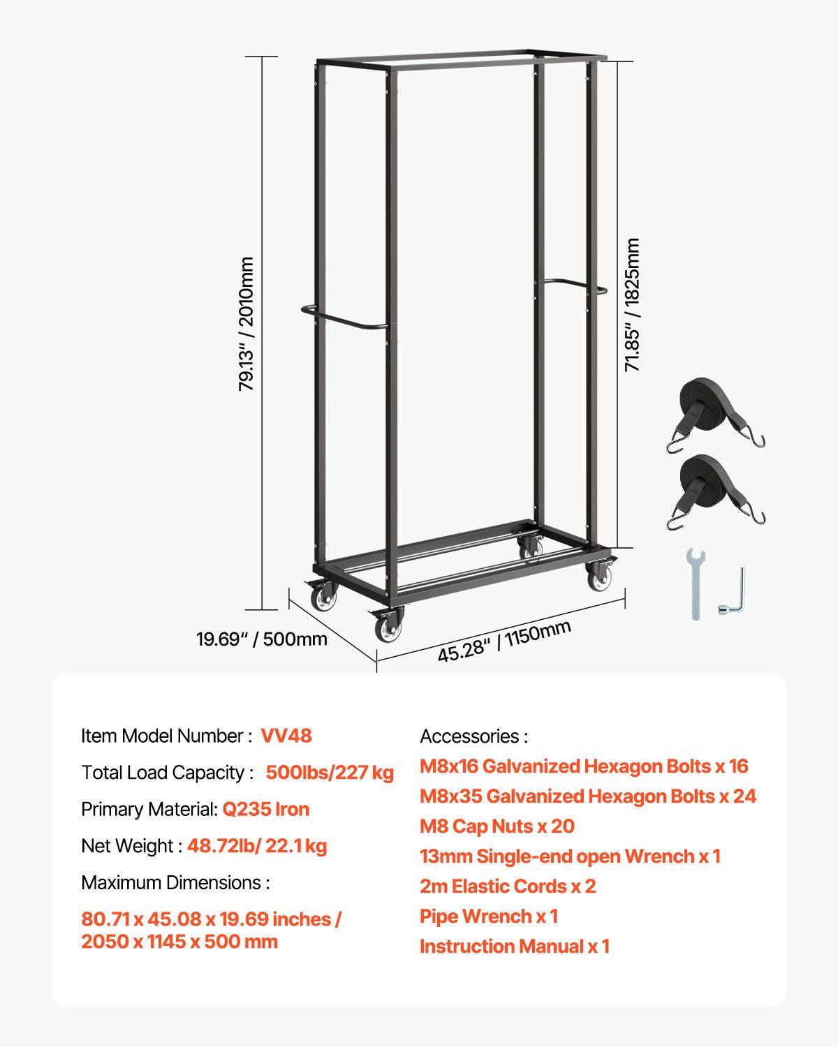 Klappbarer Stuhlwagen, Tragkraft 227 kg, robuster Stuhlwagen für 60 Stühle, Stuhltransportwagen aus Metall mit Schwenk- und Feststellrollen, für Partys, Veranstaltungen und Hotels, matt schwarz