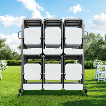 Folding Chair Rack, 800 LBS Capacity, Heavy-duty Chair Cart for 84 Chairs/ 12 Tables+42 Chairs, Dual-layer Chair Storage Dolly with Rubber Wheels and Holders, Large Chair Holder, Matte Black